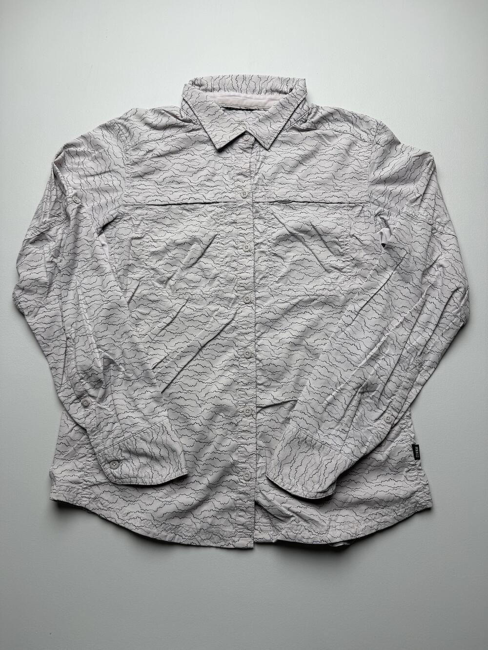 REI Co-op Shirt Womens Medium Gray Long Sleeve Collared Geometric Tagless Top